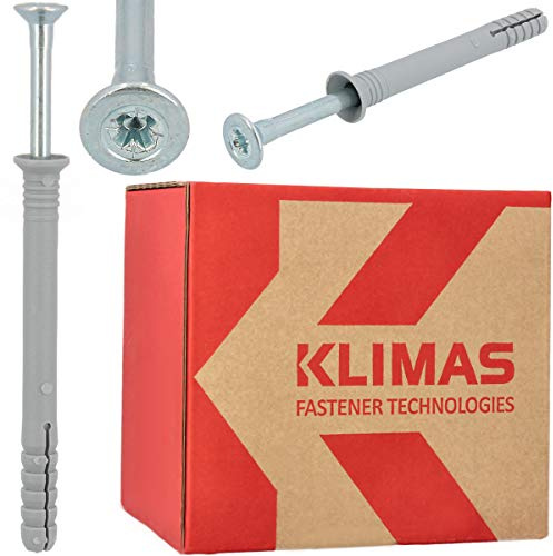 KLIMAS Schnellmontage Schlagdübel mit Senkkopfschrauben 8,0 x 80 mm 100 Stück | Nageldübel Porenbeton Dübel Einschlagdübel Nagelanker Kunststoffdübel Langschaftdübel Set