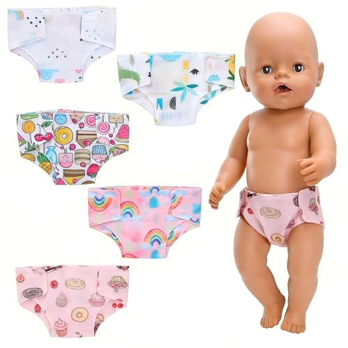 Miunana 5 Babypuppe Windeln für 36cm Baby Puppen Einstellbare Puppenwindeln | Baby Puppe Zubehör Windeln Puppenkleidung Kleidung für Baby Puppen Dekoration aus Stoff für 14-17 Zoll Puppe Puppenzubehör