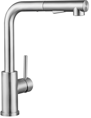 CECIPA Hochdruck Wasserhahn Küche Ausziehbar, Küchenarmatur mit Brause Zwei Wasserstrahlarten, Einhebel Spültischarmatur 360° Schwenkbar, Mischbatterie Küche Edelstahl Gebürstet, X203S