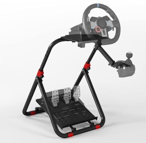 DIWANGUS Faltbarer Lenkradständer, Falthöhe ca. 10 cm, Pedalplatte neigbar | Für Logitech, Thrustmaster & MOZA; Modell prüfen; auch Fanatec, PXN & SIMAGIC; Lenkrad anpassbar; Shifter links/rechts