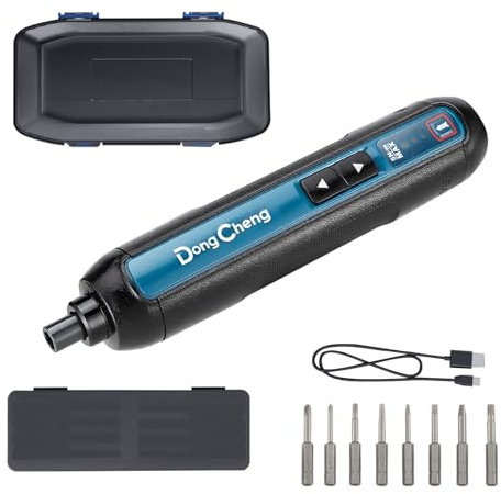 DongCheng Mini Akkuschrauber, 4V Akkuschrauber klein, 2000 mAh Lithium-Ionen-Akku, 3 Drehmoment, max. 5Nm, LED-Licht, 8-tlg. S2-Stahl Bits, ideal für Heimwerken und Reparaturen