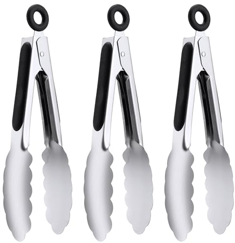 7-Zoll(18cm) kleine Küchenzange, 3er-Set, Eiszange aus Edelstahl, Lebensmittelzange, Mini-Servierzange für Vorspeisen, Salat, Buffet