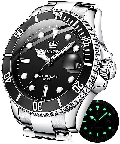 OLEVS Uhren für Herren, klassisch, Datum, Business-Kleid, luxuriös, großes Zifferblatt, grün/schwarz/blau, wasserdicht, leuchtende, Analoge zweifarbige Edelstahl Herren Armbanduhr