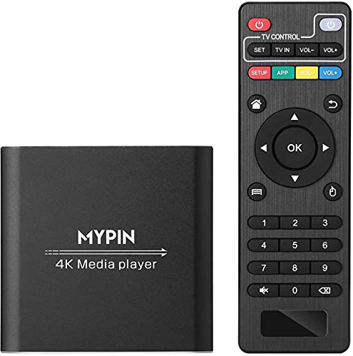 MYPIN HDMI Multimedia Player, 4K@30Hz Digital Media Player HDMI/AV-Ausgang PPT MKV AVI RMVB RM für HDTV mit Fernbedienung unterstützt USB-Laufwerke und SD-Karten USB-Maus (Schwarz)