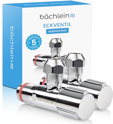 Bächlein Universal Eckventil selbstdichtend [2er Set], 1/2 Zoll Eckregulierventil für Kalt- und Warmwasserleitungen mit klassischem Schraubverschluss