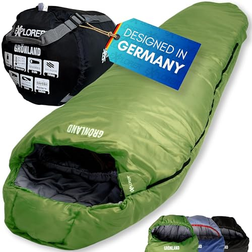 EXPLORER® Comfort XL Schlafsack -23°C -5°C [350GSM] 3-4 Jahreszeiten Winter Mumienschlafsack Schwarz für Erwachsene[2000g] 230x85x70cm kombinierbar, ideal für Outdoor, Camping, Trekking und Reisen