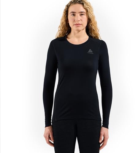 Odlo Damen Merino 200 Baselayer Langarmshirt 100% Merinowolle | Atmungsaktives, geruchshemmendes Merino-Funktionsshirt für Wandern, Trekking, Ski & Wintersport
