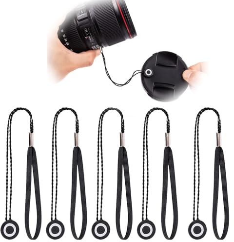 LJFEA Objektivdeckel Halter mit Schnur für Lens-Caps: Universal Sicherung mit Gummiband passend zu Nikon, Fuji, Sigma, Olympus (5 Stück)