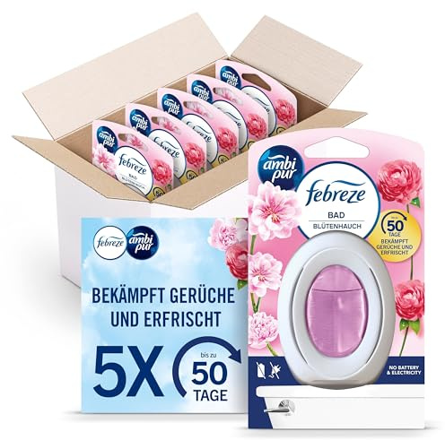 Febreze Bad Lufterfrischer, Blütenhauch, 5 Stück, Kontinuierliche Geruchsbekämpfung und -verhinderung für Badezimmer