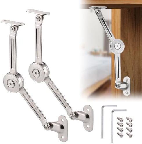JIZZU 2 Stück Softclose Deckelstützscharniere Satin Nickel Klappscharnier Support 18kg, Klappdeckel der Schrankstütze,mit Schrauben und Inbusschlüssel für Küchentür, Kleiderschrank