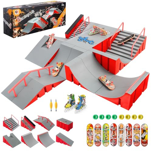 Tlater Finger Skateboard Park Kits, 14-in-1 Bigger Finger Skateboard Ramp Set DIY Montage Fingerboard Skatepark für Kinder Geburtstag Geschenk