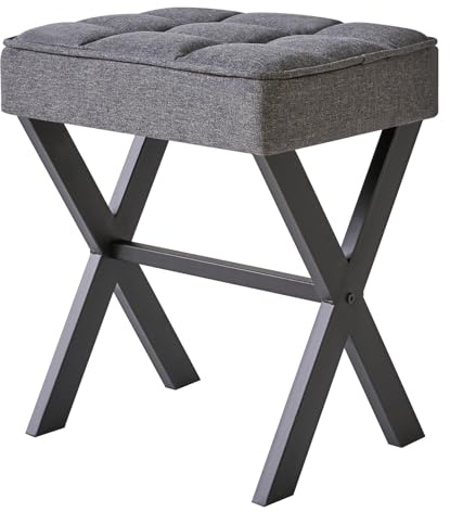 IBUYKE Quadratischer Make-up Hocker mit X-Bein Fußstütze, Leinen Fußstütze, Ottoman Sitz Eitelkeit Hocker, Multi-Use als Kleiner Beistelltisch, für Schlafzimmer, Wohnzimmer, grau L/G-70G