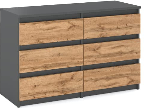 MRBLS_HOME Kommode mit 6 Schubladen Sideboard Schubladenschrank Modern Möbel für Schlafzimmer Grau Matt Wotan 100 x 71,5 x 33,5 cm (B/H/T)