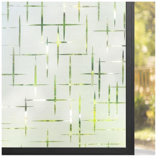 rabbitgoo Fensterfolie Statisch Haftend Sichtschutzfolie Selbstklebend Klebefolie Milchglasfolie Fenster Folie Milchglas Dekofolie für Bad Küche Anti-UV Kreuz 44.5 x 200 cm