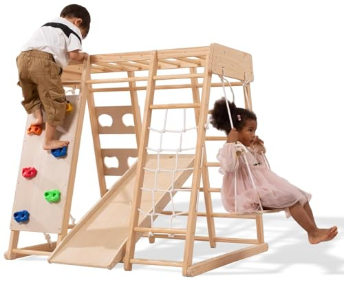 Giant bean klettergerüst Indoor, Mittelgroßer Indoor-Spielplatz, Klettergerüst für Kinder im Alter von 2 bis 5 Jahren, Kleinkinder-Kletterspielzeug 8-in-1 mit Rutsche, Kletterwand, Kletterseil