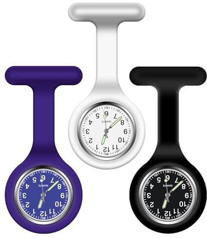 Vicloon Krankenschwester Uhren,3 Pcs Schwesternuhren mit Clip, Dehnbare Silikon Hülle, um Bruch zu Verhindern, Glow Pointer, Quarzwerk, Ansteckuhr für Krankenschwestern und Ärzte