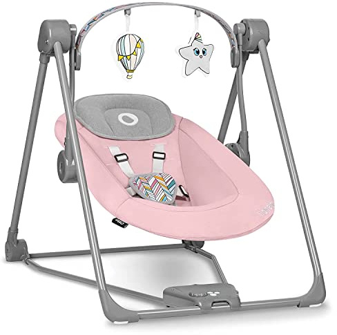 LIONELO Otto Baby Wippe, Baby Schaukel, Spielbogen mit interaktiven Spielzeugen, 5 Schaukel Geschwindigkeiten, Naturgeräusche, ab Geburt bis 9 kg, zusammenklappbar