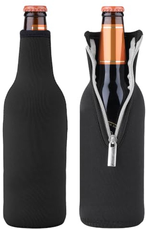 kwmobile 2X Flaschenkühler Manschette für 330-500ml Flasche - Kühlmanschette aus Neopren, Bierkühler, Bierflaschenkühler mit Reißverschluss in Schwarz
