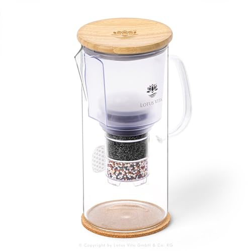 Lotus Vita ENYA Glas-Filterkanne mit Bambusdeckel (Blume des Lebens auf dem Glas)