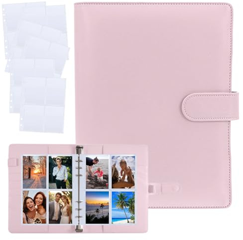 Photocard Binder, Kpop Binder A5 Kpop Photocard Holder, 120 Pockets Kpop Photo card Binder 4 Taschen 30 Seiten, Fotoalbum 6 Ringbuch-Album PU Leder Sammelalbum Für Fotosammlung (Rosa)