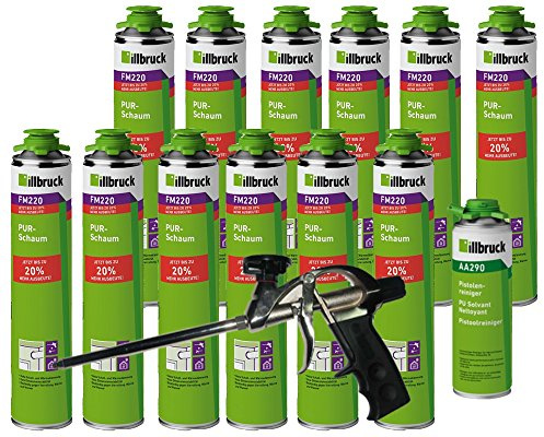 illbruck Profi Set 12x FM220 Bauschaum PUR-Schaum á 750ml Dosen + illbruck AA290 Reiniger + Schaumpistole Professionell