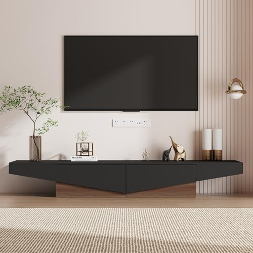 TV-Lowboard 200cm TV-Schrank mit 2 Schubladen Fernsehtisch mit Tischplatte | Fernsehschrank TV-Ständer für Wohnzimmer Schlafzimmer MDF Braun und schwarz 200x40x30cm
