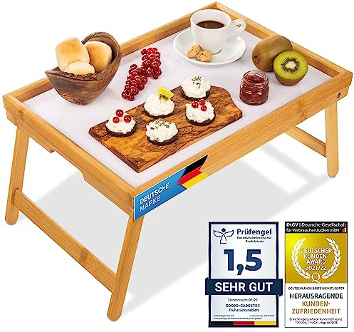 Frühstückstablett Bambus Bett-Tablett Serviertablett Betttisch mit klappbaren Beinen - auch als Lapdesk, Notebook-Tisch verwendbar (Holz)