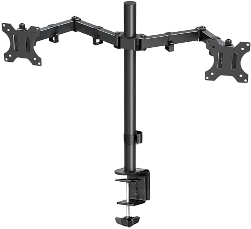 Amazon Basics Monitor-Halterung/Tragarm für 2 Monitore, mit einstellbarer Höhe, Bildschirmneigung und Kabelorganizer, 360-Grad-Drehung,Stahl, Schwarz, 33 bis 76 cm
