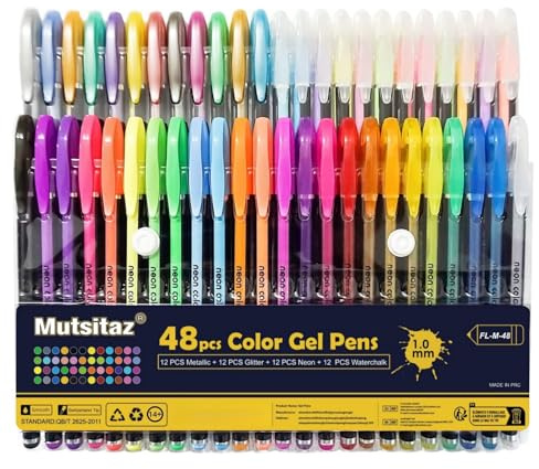 Mutsitaz 48 Stück Gelschreiber Gelstifte Set Inklusive Glitter Metallisch Pastell 4 Arten für Zeichnen Schreiben Erwachsene und Malbücher