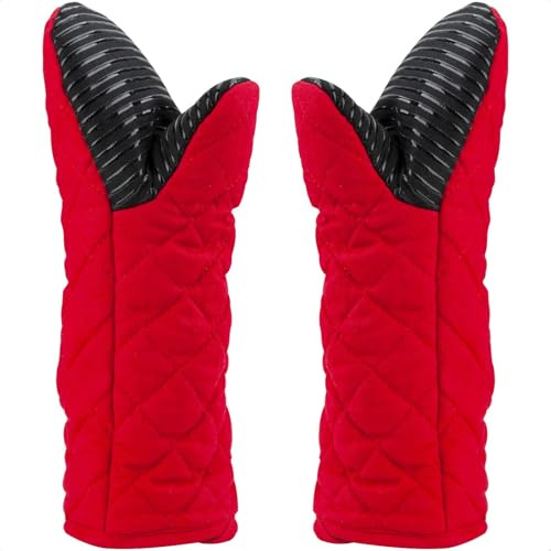 Ofenhandschuhe Hitzebestaendig,Topfhandschuhe,Backhandschuhe Silikon(Rot) | Lang Backofenhandschuhe,Küchenhandschuhe,Topflappen Handschuh,Oven Gloves,Rutschfeste,für Kochen,Grillen,Backen,Männer Frauen