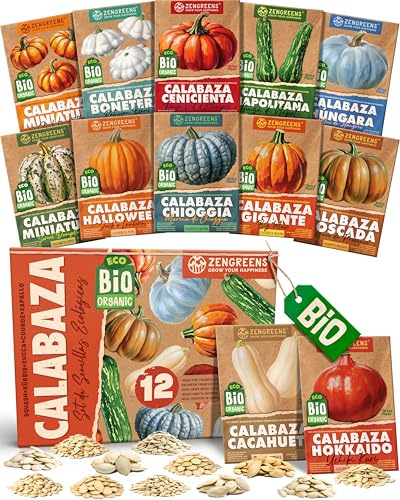 ZenGreens® - Bio Kürbissamen im 12er Set - 12 Kürbis Samen für den einfachen Anbau im Garten, Balkon oder Hochbeet - Pflanzensamen - Saatgut