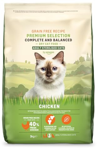 by Amazon Katzenfutter für ausgewachsene sterilisierte Katzen, Fein zubereitetes Trockenfutter mit frischem Huhn, Getreidefreie Rezeptur, 3kg (1-Pack)(Zuvor eine Marke von Lifelong, gleiches Produkt)