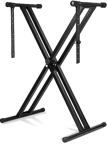 MAMIZO Keyboardständer, X Doppelstrebig Keyboard Ständer Höhenverstellbar in 8-Stufen, Keyboard Stand für E Piano, Klavier Halterung, Schwarz
