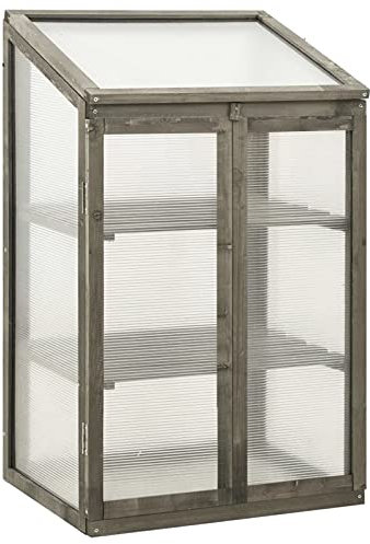 Homgoday Gewächshaus 60x45x100 cm Tannenholz | Schutz für Pflanzen vor Kälte | 2 Regale | Klappdeckel | Montage erforderlich Model314849