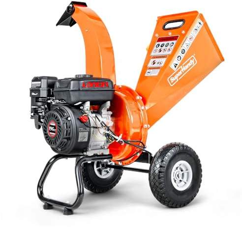 SuperHandy Mini-Holzhäcksler, 196 cm³, kompakt, Äste bis 50 mm | Robuste Stahlkonstruktion; hoher Auswurfschacht mit verstellbarer Führung für präzisen Materialauswur
