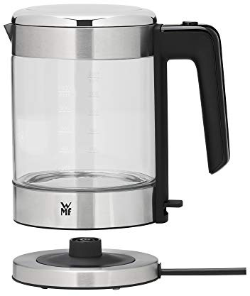 WMF Küchenminis Wasserkocher Glas 1 Liter, kabelloser Wasserkocher klein, Wasserstandanzeige, Kalk-Wasserfilter, Kochstoppautomatik, 1900 Watt,
