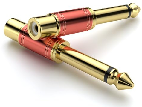 SOUNDFAM Cinch auf 6,35mm Klinken Audio Adapter, 2 STK, Rot | 6,35 mm (1/4 Zoll) Stecker auf RCA Cinch-Buchse, RCA Mono 6,35mm TS, 24K Vergoldet
