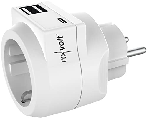 revolt c Adapter Steckdose: 3in1-Steckdose mit USB Typ C & 2x USB Typ A, 230 Volt, 3,6 A, 18 Watt (Steckdosenadapter, Netzteil, Überspannungsschutz)