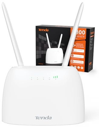Tenda 4G06 4G Volte WLAN Router für SIM Karten (150 Mbit/s im Download, 50 Mbit/s im Upload, 300 Mbit/s 2,4GHz), 2 Abnehmbare Antennen, Plug & Play, Kein SIM-Lock, LAN/WAN-Port & Tel-Port, Weiß