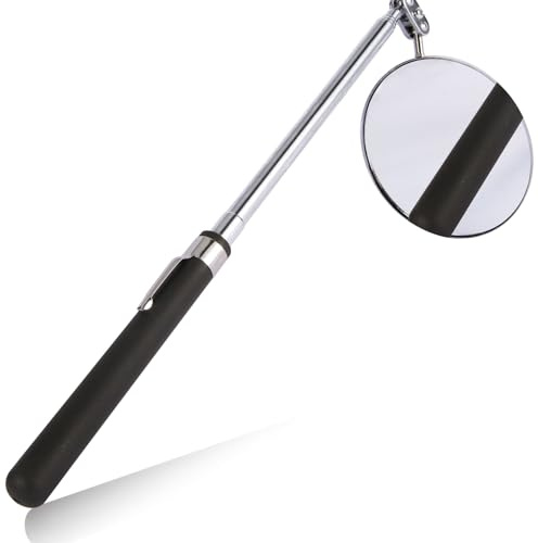 Auto Inspektionsspiegel mit Teleskopgriff Teleskop Spiegel Werkzeug Geocaching Ausrüstung Einziehbar Teleskopspiegel Reparatur Inspektionsspiegel Edelstahl Reflektorspiegel (Schwarz 8cm Durchmesser）