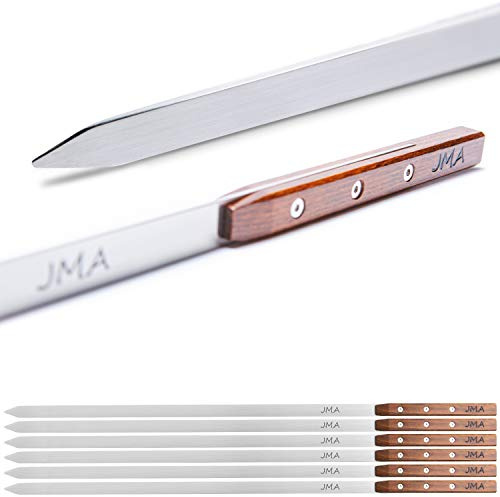 JMA® Edle Grillspieße (6 Stück) aus rostfreiem Edelstahl - extra lange Spieße zum Grillen (53cm) - Buchenholzgriff - Deutsche Handarbeit