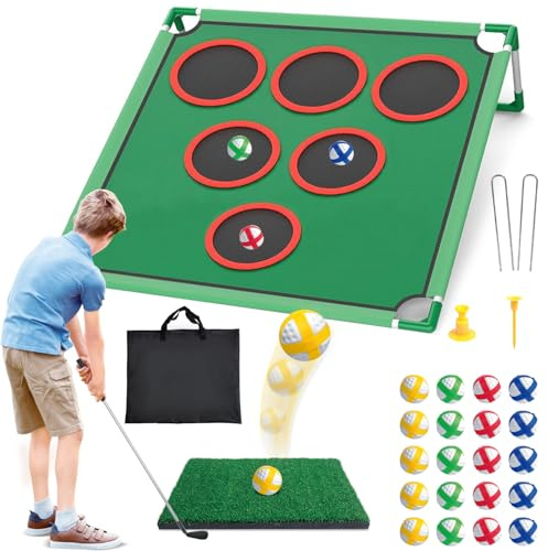 Mostop Golf Game Play Set - Hinterhof Cornhole Spiel umfasst Putting Mat, 20 klebrige Bälle, 6 Loch Abdeckungen, Tragetasche - Golf Ziel Yard Spiele für Junge Erwachsene Golfer Väter Indoor Outdoor
