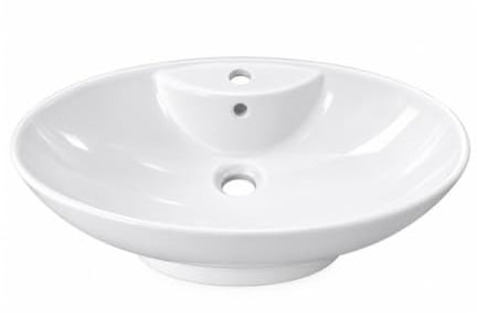 VBChome Waschbecken 66 x 44 x 21 Groß sehr modern Keramik Weiß Oval Waschtisch Handwaschbecken Aufsatzwaschbecken Waschschale Gäste WC