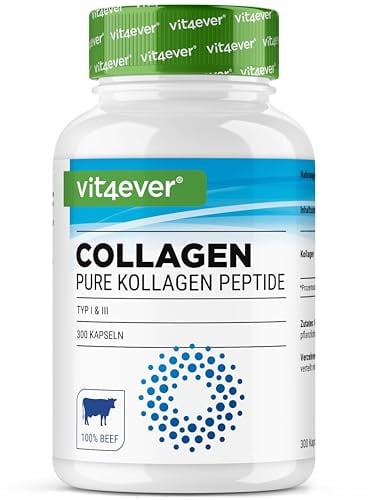 vit4ever Collagen 300 Kapseln - 4500 mg Bioaktives Kollagen Hydrolysat Peptide pro Tagesdosis - Kollagen Typ 1 & 3 - Alternative zu Pulver - Hochdosiert