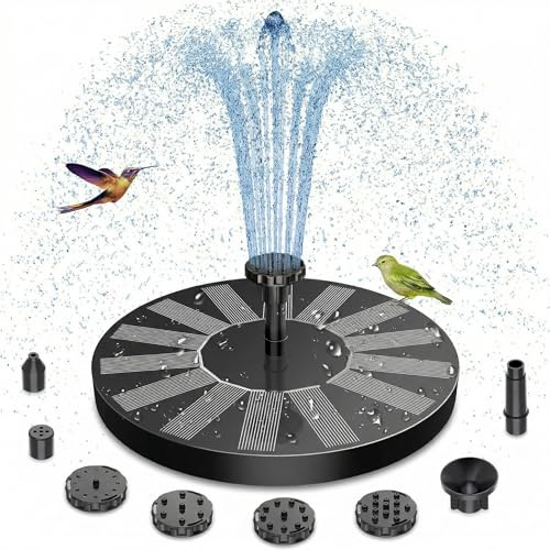 Solar Springbrunnen für Außen 1.5W Verbesserter Solar Solarbrunnen für Draussen mit 6 Sprüh Effekten und 4 Stützstangen Schwimmender Solarbrunnen für Garten,Teich,VogelBad,Wasserspiel