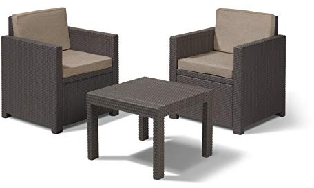 Allibert by Keter Balkonmöbel Set Victoria Balcony, braun/taupe, 3tlg., inkl. Sitz- und Rückenkissen, Kunststoff, flache Rattanoptik