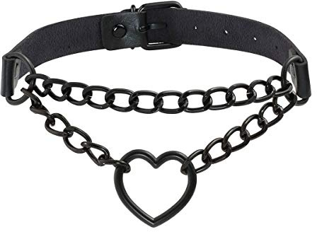 Eigso Punk Gothic Halsband Ketten Herz PU Leder Legierung mit Verschluss Halskette für Damen Herren