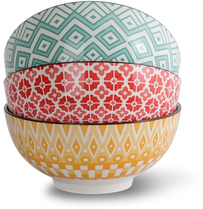 Salatschüssel Ramen Schüssel Suppenschalen Porzellan 1.45 Liter - Schalen Set Groß für Salat | Suppe | Pasta - 3er Bunte Servierschalen Set 20cm - Mikrowellen und Spülmaschinenfest