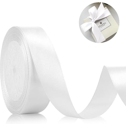 Geschenkband Satinband 22m, 20mm Breit Geschenkband, Weißes Schleifenband für Hochzeit, Bastelarbeiten und Geschenkverpackung Hochzeitsdekoration (Weiß)
