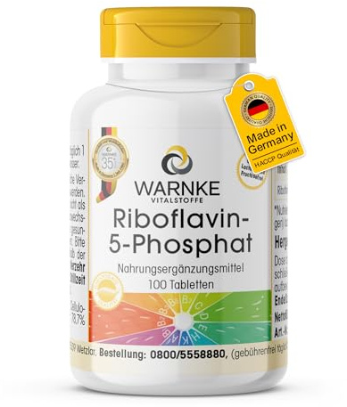 Riboflavin-5-Phosphat - Vitamin B2-100 Tabletten - schluckfreundlich - vegan - aktives Riboflavin | Warnke Vitalstoffe - Deutsche Apothekenqualität